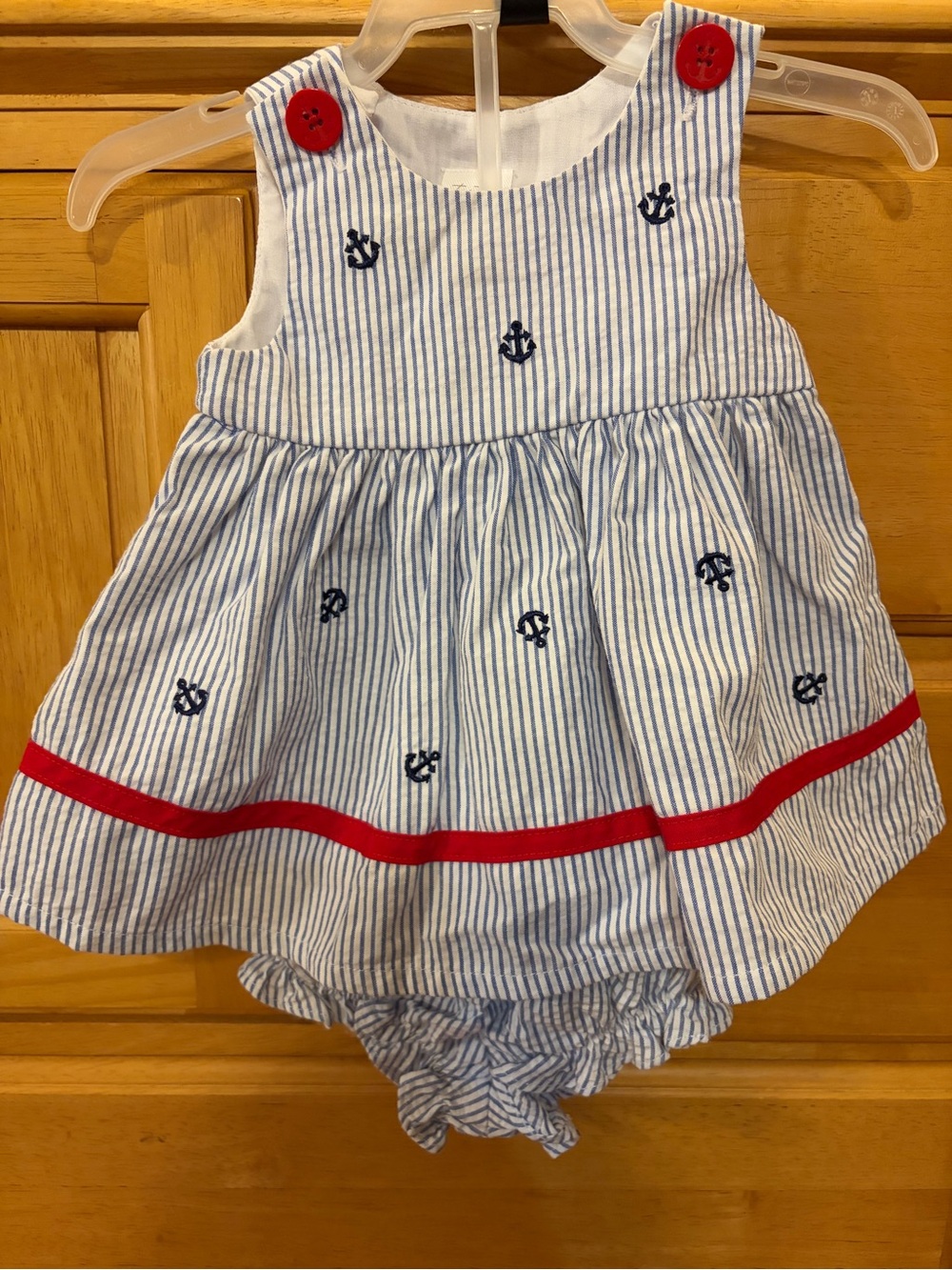 Starting Out Baby Girl's Blue & White Striped Dress w/Anchor Embroidery 3 Months